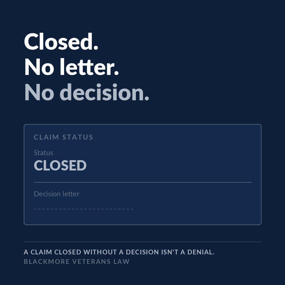 A claim closed without a decision isn't a denial — Blackmore Veterans Law